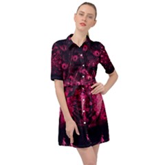 Peacock Pink Black Feather Abstract Belted Shirt Dress by Wav3s