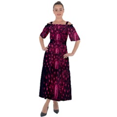 Peacock Pink Black Feather Abstract Shoulder Straps Boho Maxi Dress 