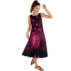Peacock Pink Black Feather Abstract Summer Maxi Dress