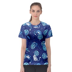 Cat Spacesuit Space Suit Astronaut Pattern Women s Sport Mesh Tee