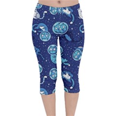 Cat Spacesuit Space Suit Astronaut Pattern Velvet Capri Leggings  by Wav3s