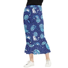 Cat Spacesuit Space Suit Astronaut Pattern Maxi Fishtail Chiffon Skirt by Wav3s