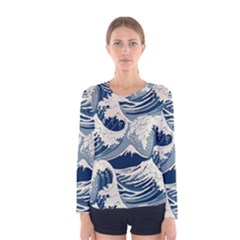 Japanese Wave Pattern Women s Long Sleeve Tee