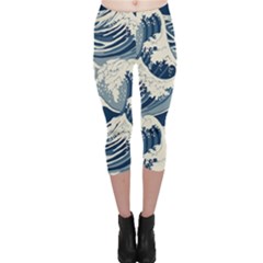 Japanese Wave Pattern Capri Leggings 