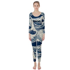Japanese Wave Pattern Long Sleeve Catsuit