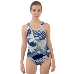 Japanese Wave Pattern Cut-Out Back One Piece Swimsuit