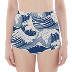 Japanese Wave Pattern High-waisted Bikini Bottoms by Wav3s
