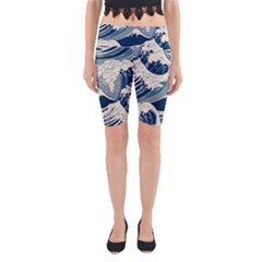 Japanese Wave Pattern Yoga Cropped Leggings by Wav3s