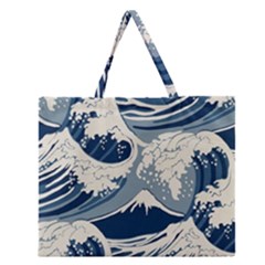 Japanese Wave Pattern Zipper Large Tote Bag