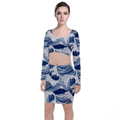 Japanese Wave Pattern Top and Skirt Sets
