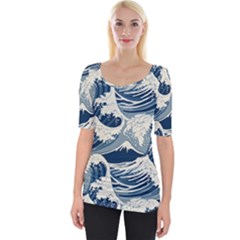 Japanese Wave Pattern Wide Neckline Tee