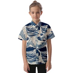 Japanese Wave Pattern Kids  Short Sleeve Shirt