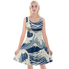 Japanese Wave Pattern Reversible Velvet Sleeveless Dress