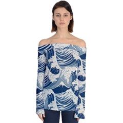 Japanese Wave Pattern Off Shoulder Long Sleeve Top