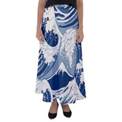 Japanese Wave Pattern Flared Maxi Skirt