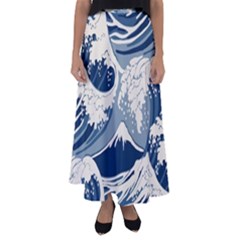 Japanese Wave Pattern Flared Maxi Skirt by Wav3s