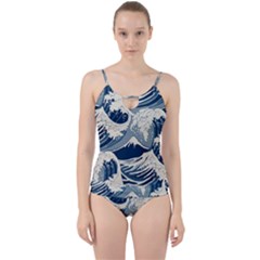 Japanese Wave Pattern Cut Out Top Tankini Set