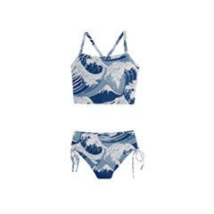 Japanese Wave Pattern Girls  Tankini Swimsuit