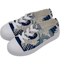 Japanese Wave Pattern Kids  Low Top Canvas Sneakers