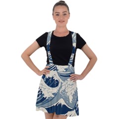 Japanese Wave Pattern Velvet Suspender Skater Skirt