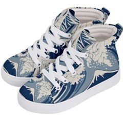 Japanese Wave Pattern Kids  Hi-top Skate Sneakers by Wav3s