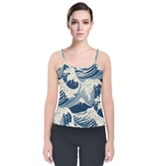 Japanese Wave Pattern Velvet Spaghetti Strap Top