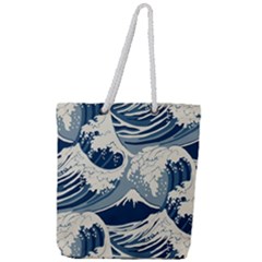 Japanese Wave Pattern Full Print Rope Handle Tote (Large)