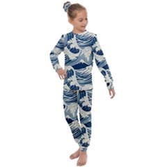 Japanese Wave Pattern Kids  Long Sleeve Set 