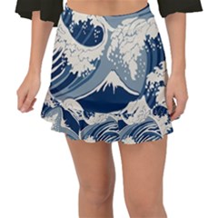 Japanese Wave Pattern Fishtail Mini Chiffon Skirt