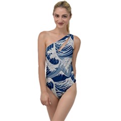 Japanese Wave Pattern To One Side Swimsuit