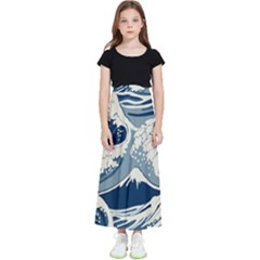 Japanese Wave Pattern Kids  Flared Maxi Skirt by Wav3s