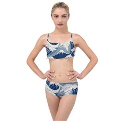 Japanese Wave Pattern Layered Top Bikini Set