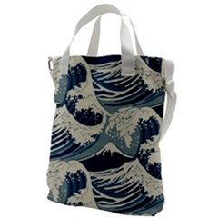 Japanese Wave Pattern Canvas Messenger Bag