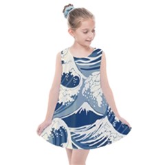 Japanese Wave Pattern Kids  Summer Dress