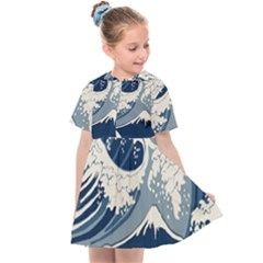 Japanese Wave Pattern Kids  Sailor Dress