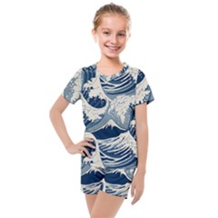 Japanese Wave Pattern Kids  Mesh Tee and Shorts Set