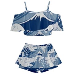 Japanese Wave Pattern Kids  Off Shoulder Skirt Bikini by Wav3s