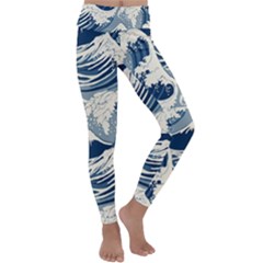 Japanese Wave Pattern Kids  Lightweight Velour Classic Yoga Leggings