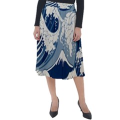 Japanese Wave Pattern Classic Velour Midi Skirt 