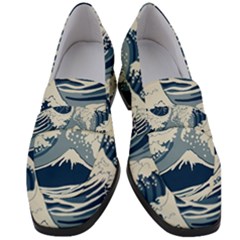 Japanese Wave Pattern Women s Chunky Heel Loafers