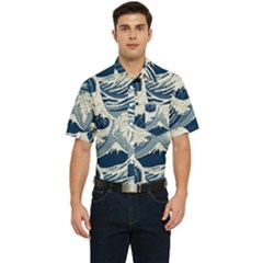 Japanese Wave Pattern Men s Short Sleeve Pocket Shirt 