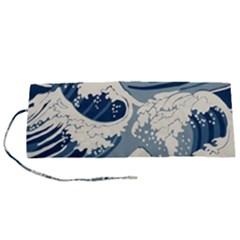 Japanese Wave Pattern Roll Up Canvas Pencil Holder (S)