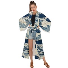 Japanese Wave Pattern Maxi Kimono
