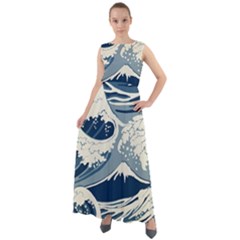 Japanese Wave Pattern Chiffon Mesh Boho Maxi Dress
