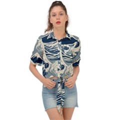 Japanese Wave Pattern Tie Front Shirt 