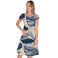 Japanese Wave Pattern Classic Short Sleeve Dress