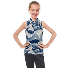 Japanese Wave Pattern Kids  Sleeveless Polo Tee