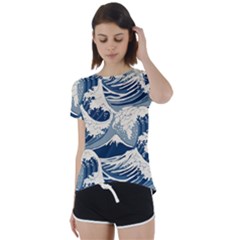 Japanese Wave Pattern Short Sleeve Open Back Tee by Wav3s