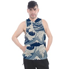 Japanese Wave Pattern Men s Sleeveless Hoodie