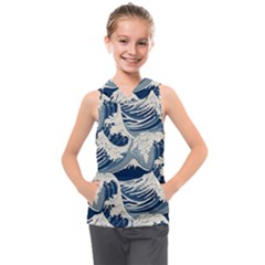 Japanese Wave Pattern Kids  Sleeveless Hoodie